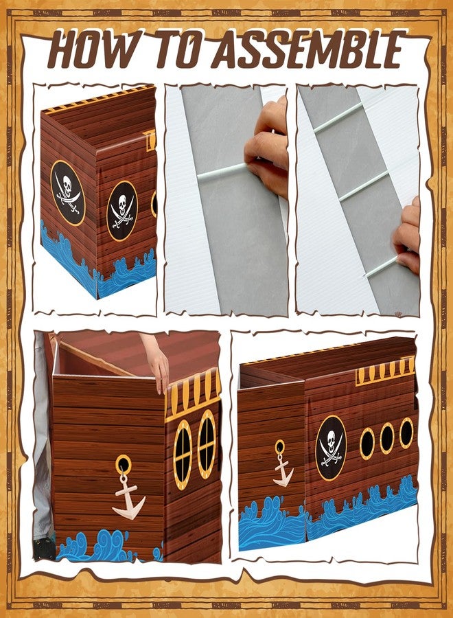 Jiytivity 21 Pcs Pirate Party Decorations Include 43" x 70" Pirate Treasure Map Backdrop 1 Pirate Party Tablecloth 1 Cardboard Pirate Ship 18 Black Red Golden Balloons for Carnival Birthday - Image 4